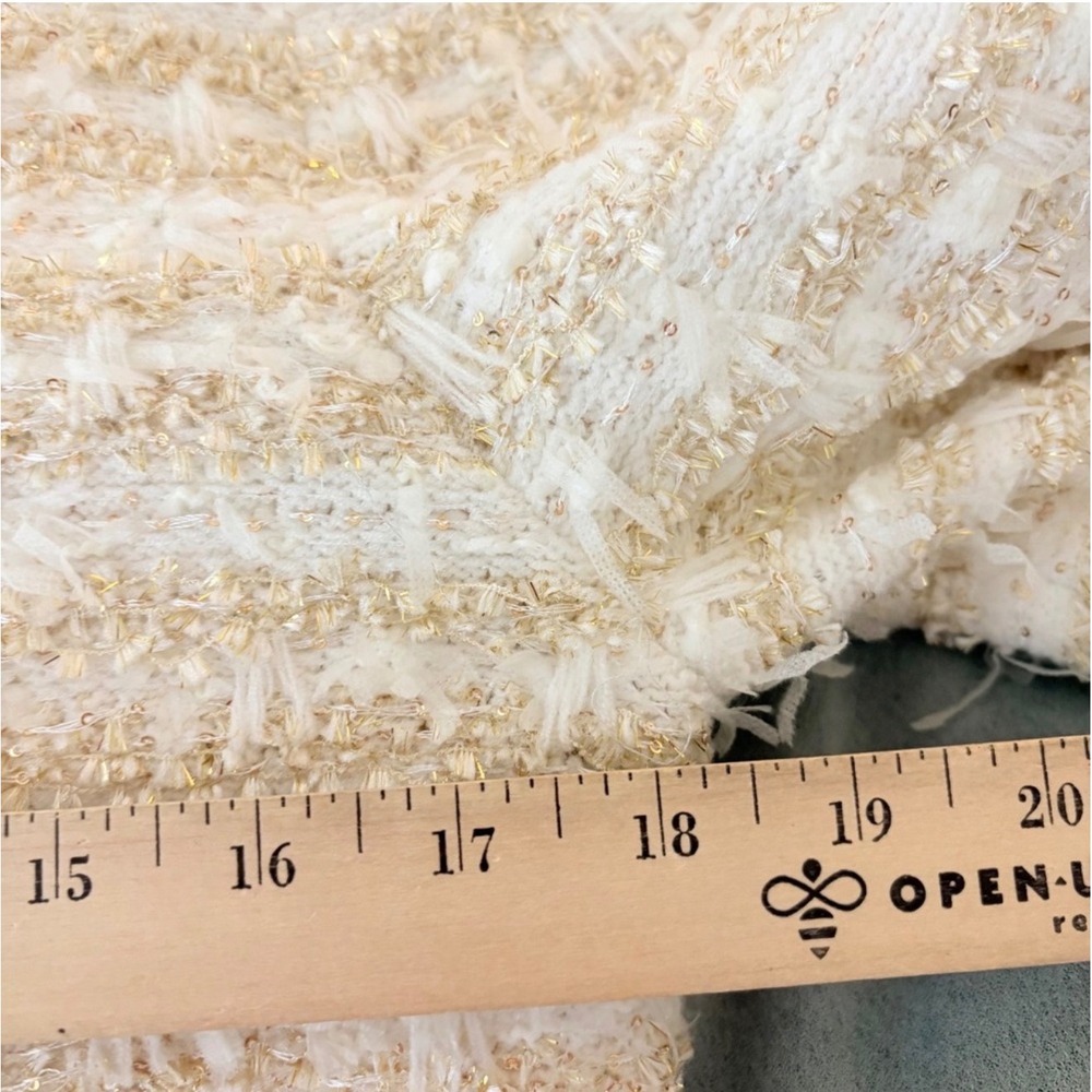 Express Womens M Lady Jacket Cream Gold Tweed Knit Cardigan Old Money Classic - Picture 10 of 12